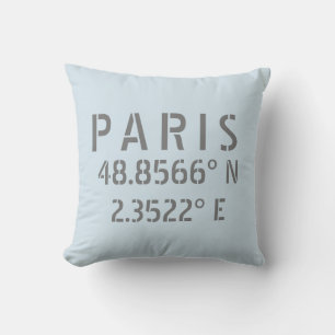 Paris Latitude Longitude Throw Pillow