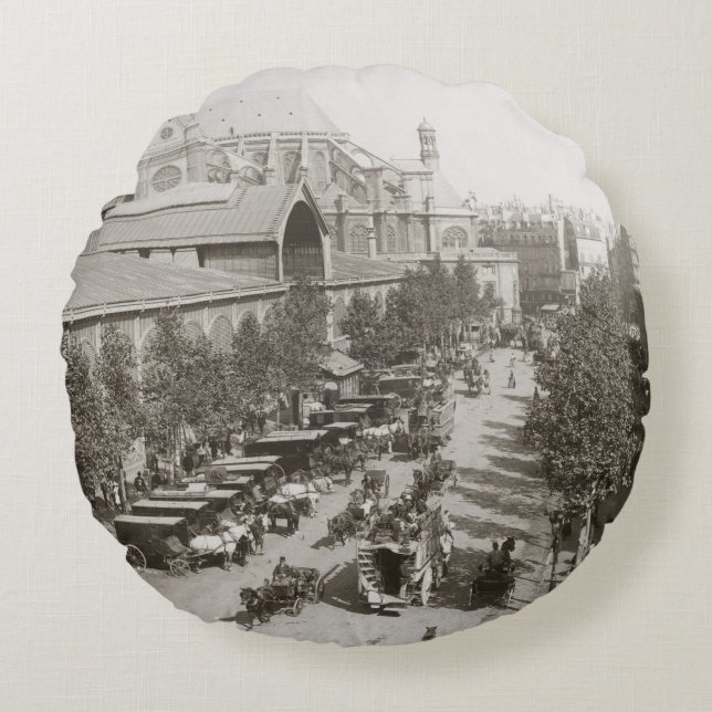 Paris: Les Halles, C1900 Round Cushion (Front)