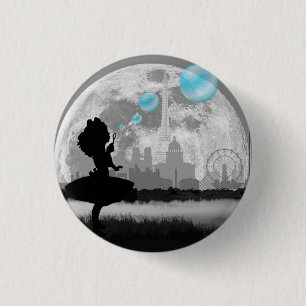 PARIS Little Girl Making Blue Bubble Art Button