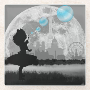 PARIS Little Girl Making Blue Bubble Art Coaster
