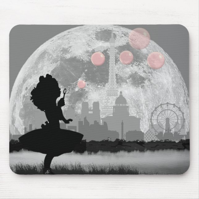PARIS Little Girl Making Pink Bubble Mouse Pad (Front)