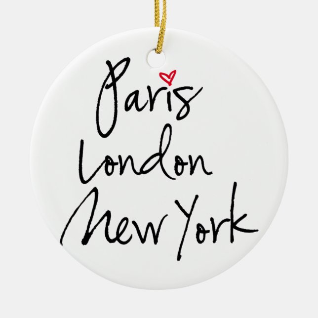 Paris, London, New York Ceramic Tree Decoration (Front)