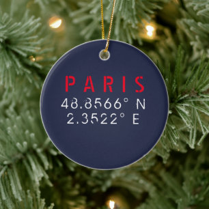 Paris Longitude Latitude Navy Ceramic Tree Decoration