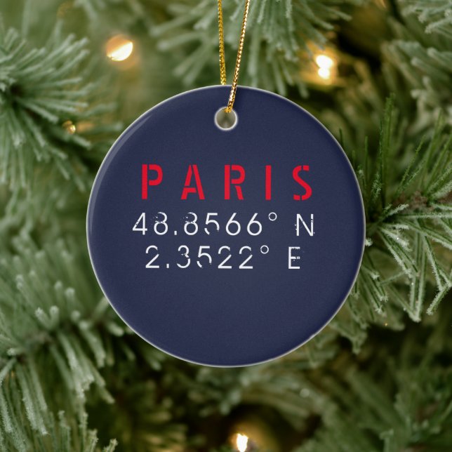 Paris Longitude Latitude Navy Ceramic Tree Decoration (Tree)