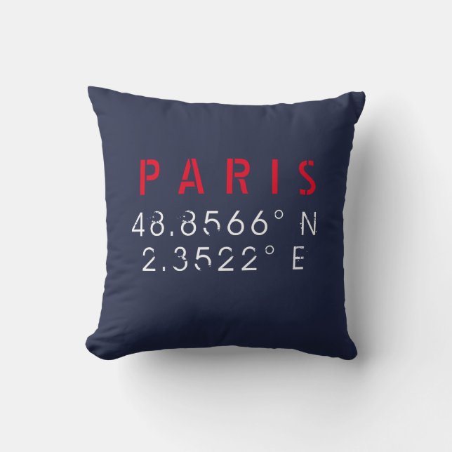 Paris Longitude Latitude Navy Throw Pillow (Front)