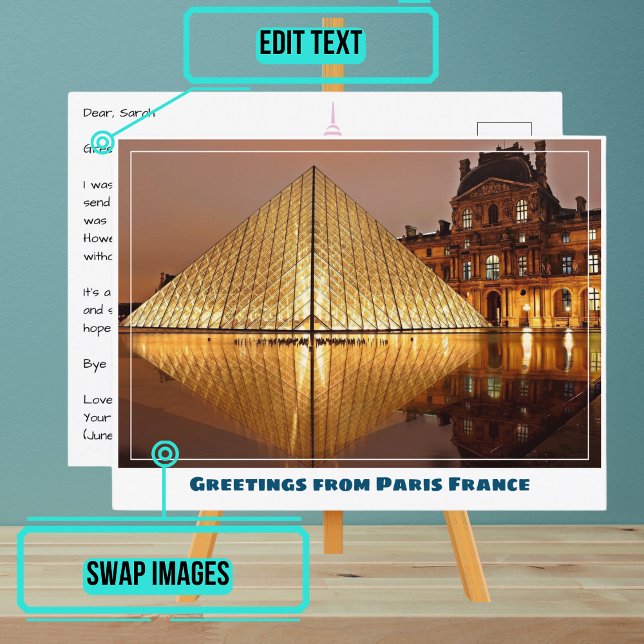 Paris Louvre Museum Pyramid Postcard (Instead of buying postcards, use this template to customize text & share your own photo.)