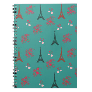 Paris Love Pattern – Eiffel Tower & Roses Seamless Notebook