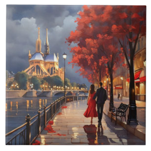Paris Love: Romantic Couple by Seine Notre Dame Tile