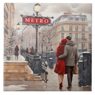 Paris Love: Romantic Winter Walk Metro Station Tile