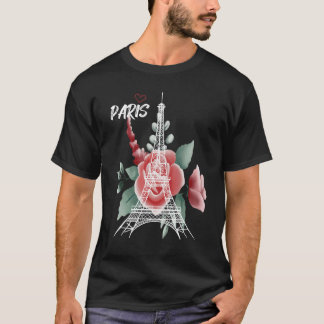 Paris Love Roses Eiffel Tower Souvenir France Fren T-Shirt