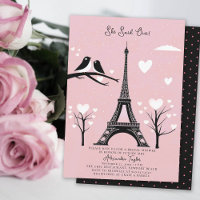 Paris Lovebirds Hearts Eiffel Winter Bridal Shower
