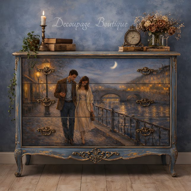 Paris Lovers River Walk Romantic Scene Decoupage Tissue Paper (Paris Lovers River Walk Romantic Scene Decoupage Tissue Paper Mockup)