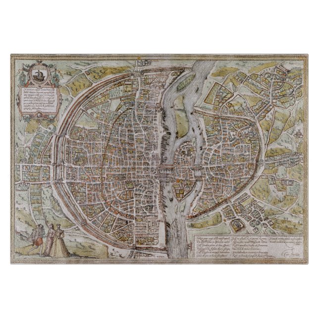 PARIS MAP, 1581 CUTTING BOARD (Front)