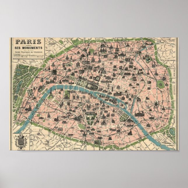Paris map and its monuments poster (Front)