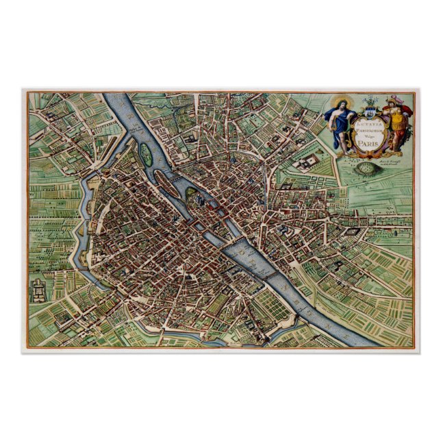 Paris map city old poster (Front)