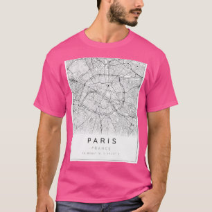 Paris Map Minimalist In Black And White T-Shirt
