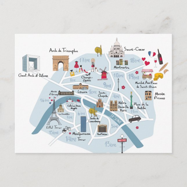 Paris Map Postcard (Front)