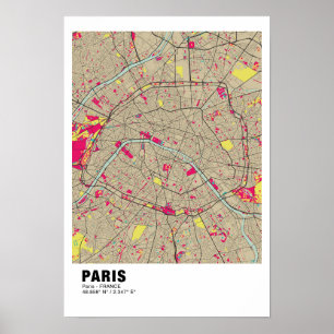 Paris Map Poster - France Stylish Colourful Map