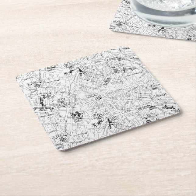 Paris Map Square Paper Coaster (Angled)