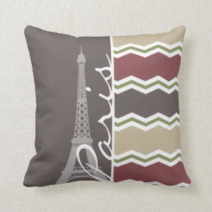 Paris; Maroon, Brown, Tan, & Green Chevron Cushion
