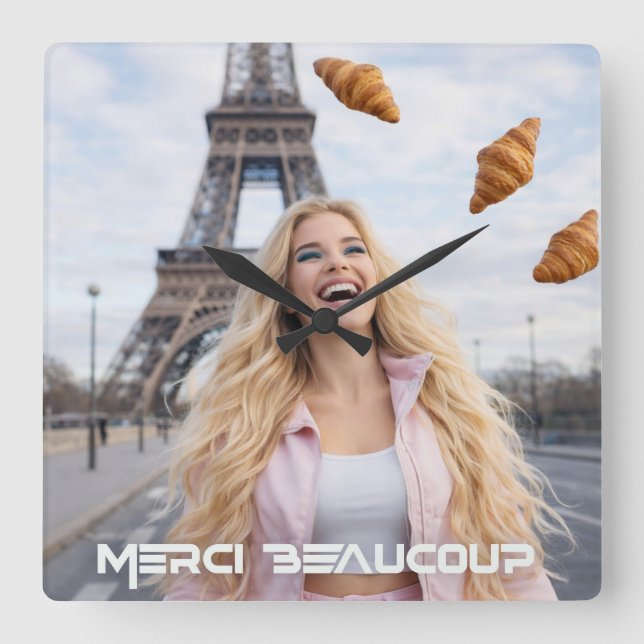 PARIS - MERCI BEAUCOUP SQUARE WALL CLOCK (Front)
