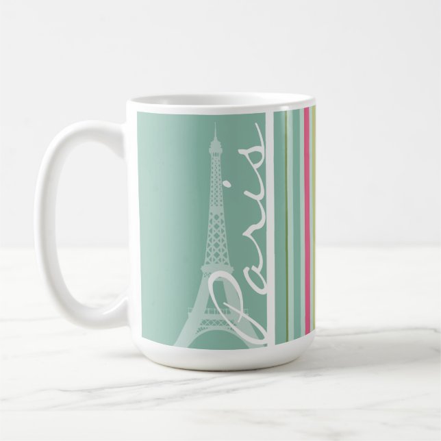 Paris; Mint Green & Pink Stripes Coffee Mug (Left)