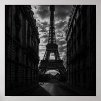 Paris Monochrome Tower View in Urban Street
