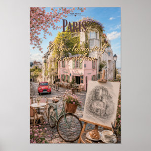 Paris Montmartre Cafe Art Form Scenic Illustration Poster