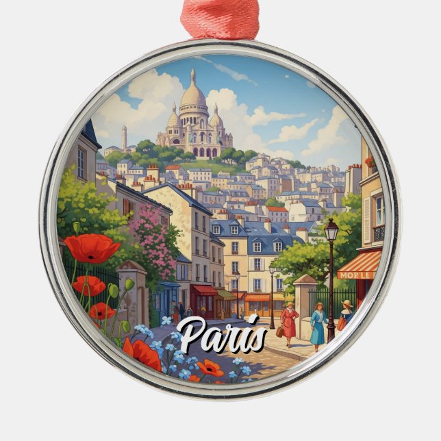 Paris Montmartre Postcard Metal Tree Decoration (Front)