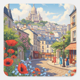 Paris Montmartre Postcard Square Sticker