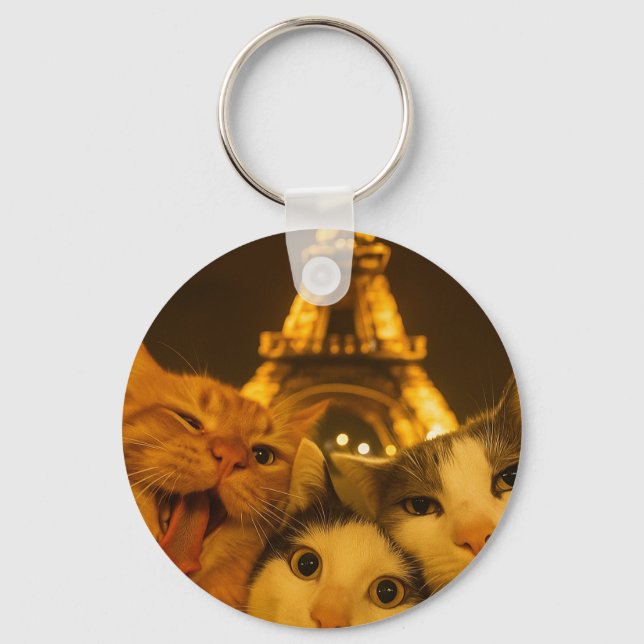 Paris Night Cat Selfie Squad Lover                 Key Ring (Front)
