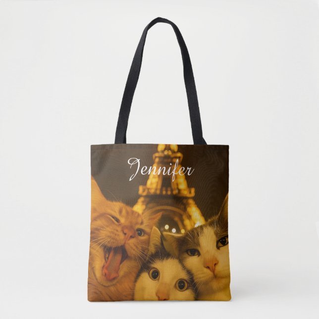 Paris Night Cat Selfie Squad Lover                 Tote Bag (Front)
