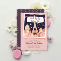 Paris Night Eiffel Comics Style Pink Chic Sweet 16