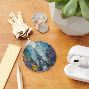Paris Night Eiffel Tower Abstract Keychain