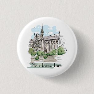 Paris Notre Dame Sketch Design Button