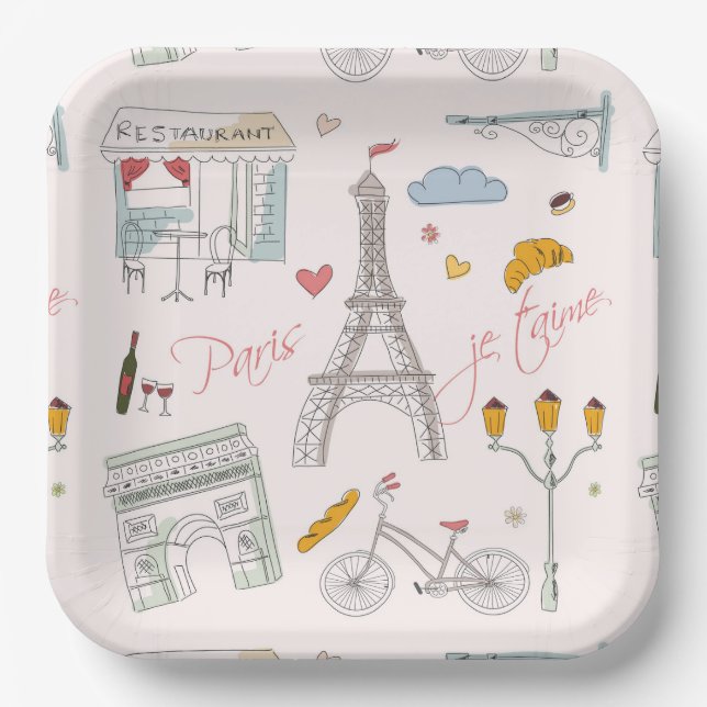 Paris Paper Plates, Eiffel Tower Party Plate (Front)