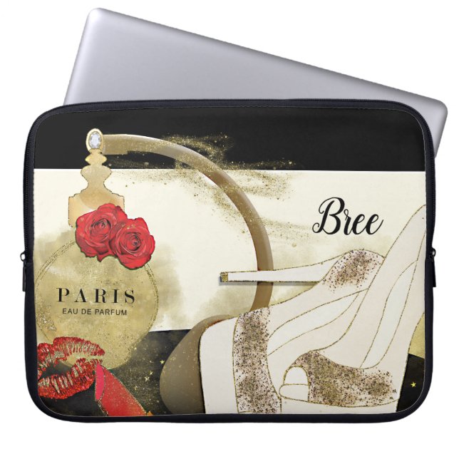 Paris Parfum Perfume Roses Heels & Lipstick Laptop Sleeve (Front)