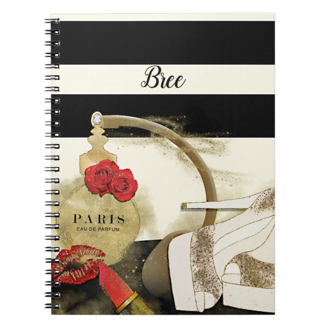 Paris Parfum Perfume Roses Heels & Lipstick Notebook (Front)