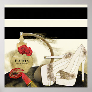 Paris Parfum Perfume Roses Heels & Lipstick Poster