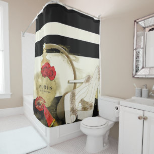 Paris Parfum Perfume Roses Heels & Lipstick Shower Curtain