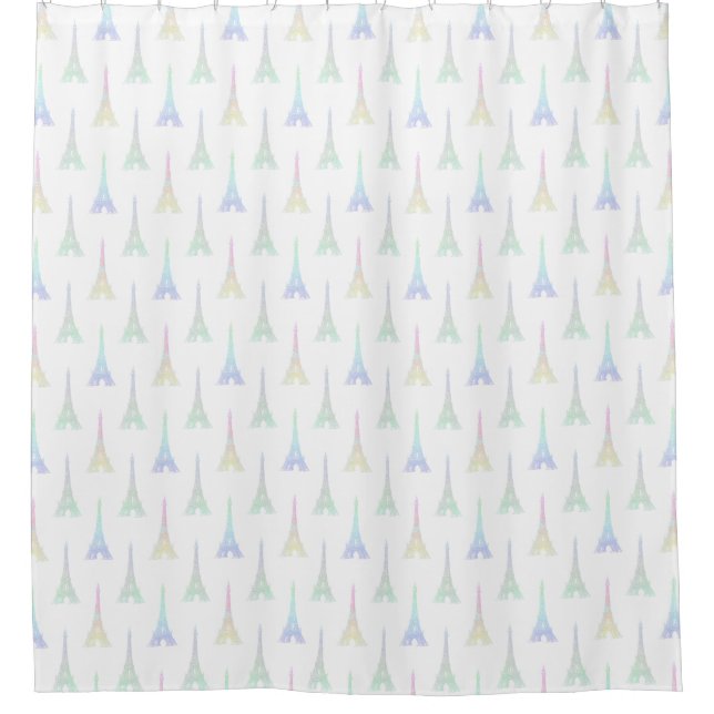 Paris Pastel Rainbow Eiffel Tower Shower Curtain (Front)