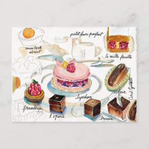 Paris Pastry Sketch watercolor Postcard