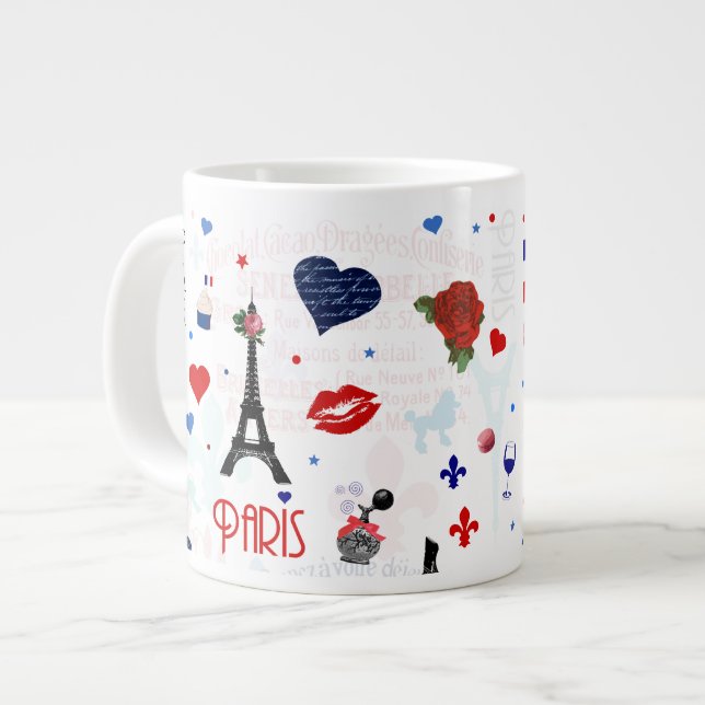 Paris pattern with Eiffel Tower Large Coffee Mug (Front Left)