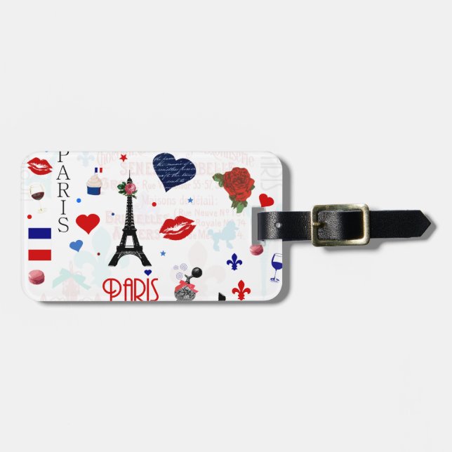 Paris pattern with Eiffel Tower Luggage Tag (Front Horizontal)