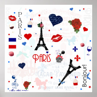 Paris pattern with Eiffel Tower Poster