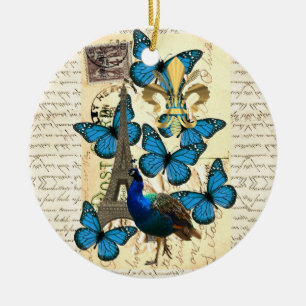Paris, peacock and butterflies ceramic tree decoration