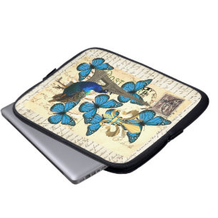 Paris, peacock and butterflies laptop sleeve