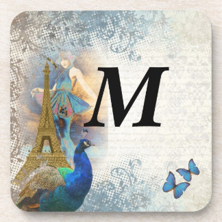 Paris peacock collage coaster