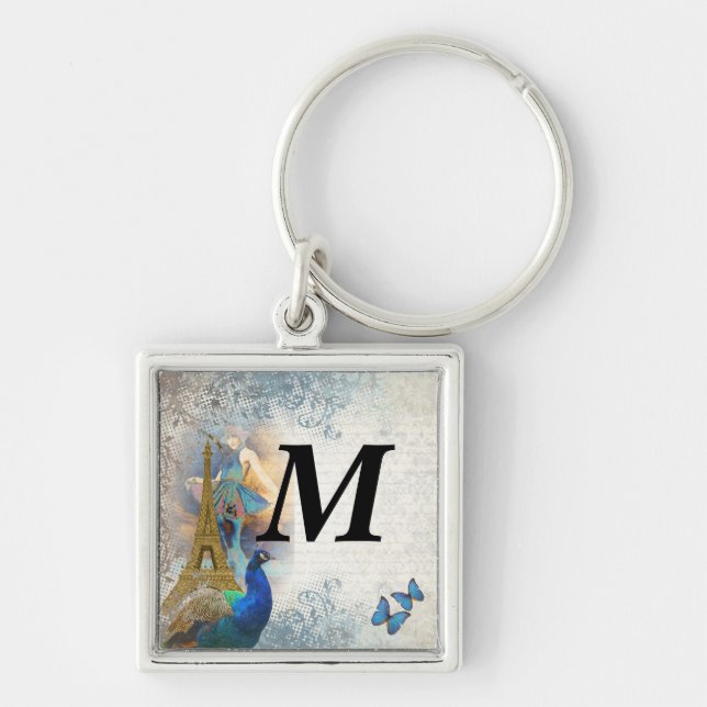 Paris peacock collage key ring (Front)