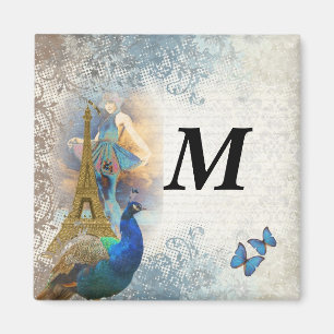 Paris peacock collage magnet